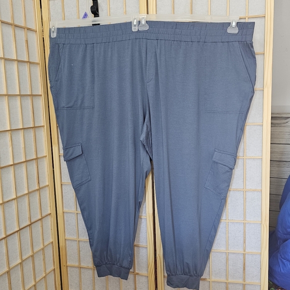 AnyBody 5X PLUS SZ Knit Smocked Waist Blue Pull On Joggers Pants - Picture 3 of 11